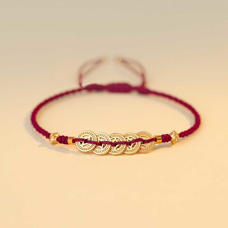 Kupfermünzen-Armband mit roter Schnur für Glück und Schutz