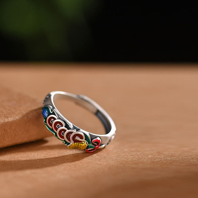 Kupferner Feng-Shui-Ring mit fünf Kaisermünzen für Reichtum