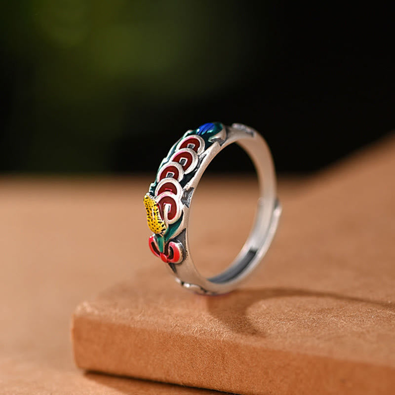 Kupferner Feng-Shui-Ring mit fünf Kaisermünzen für Reichtum