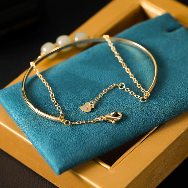 Kupfer-Gold-Hetian-Jade-Glücksarmband mit zwei Schichten