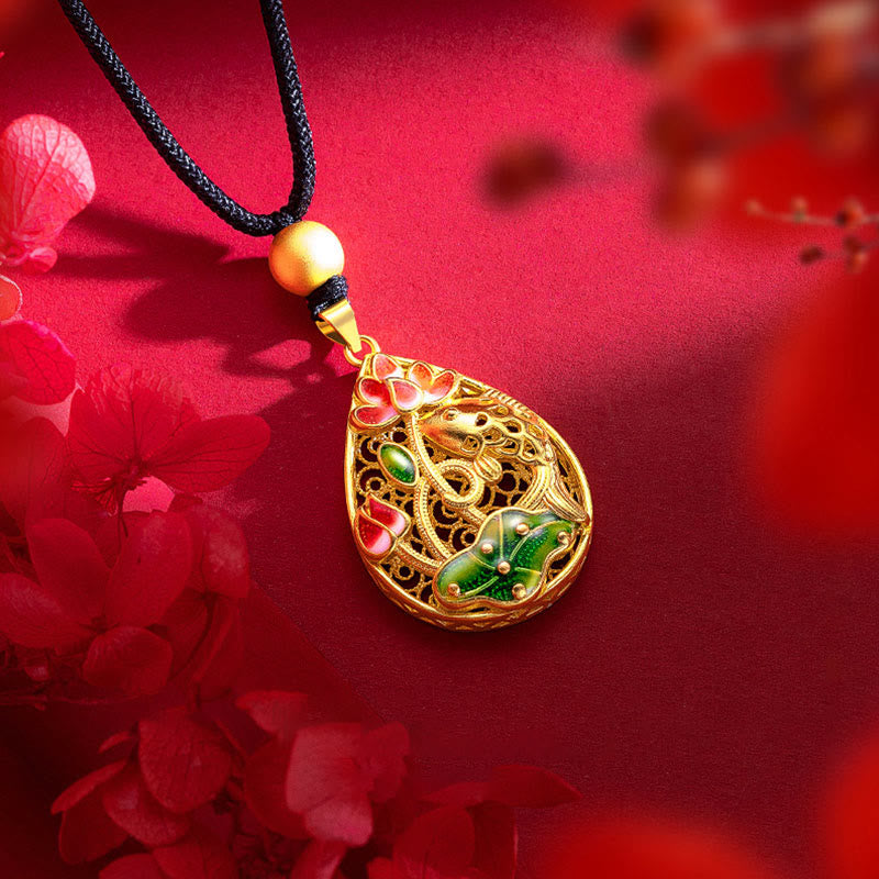 Kupferne Koi-Fisch-Lotus-Halskette, 31 mm, Glücksanhänger