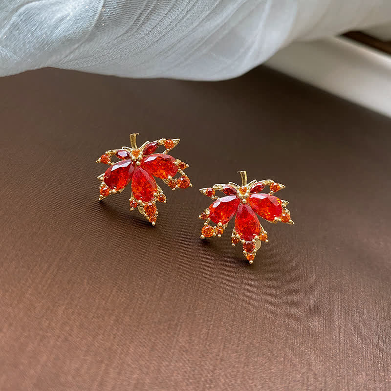 Kupfer Maple Leaf Zirkon Halskette Anhänger Ring Ohrringe für Glück