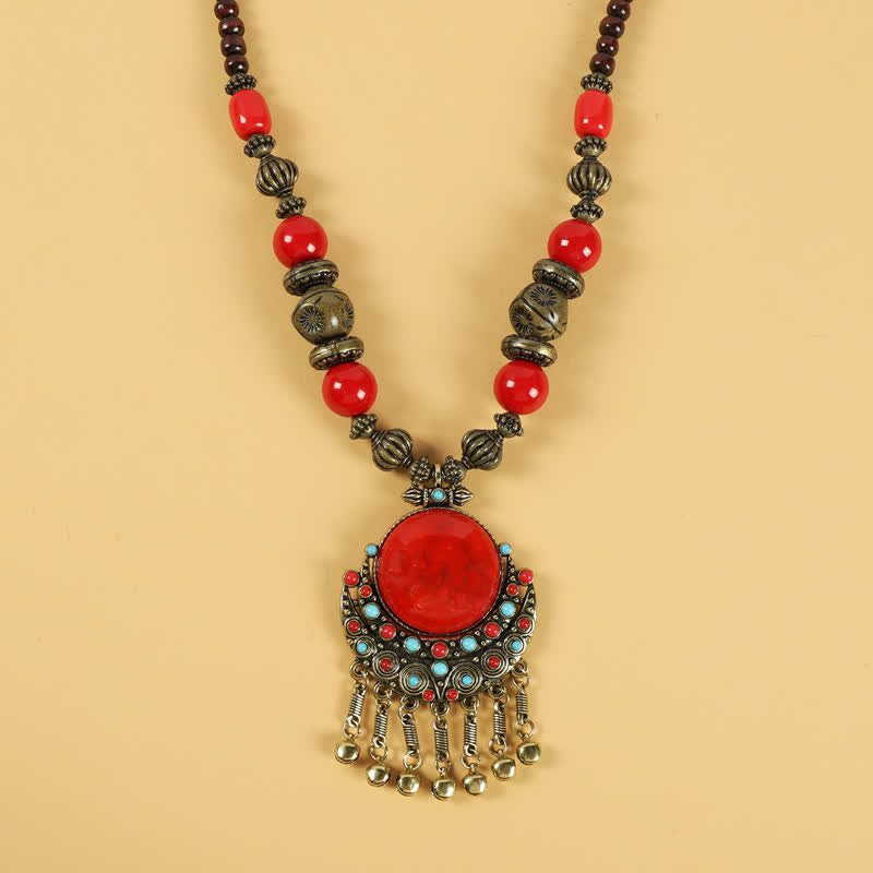 Kupfer tibetische spirituelle Retro-Perlen Quaste Haarschmuck