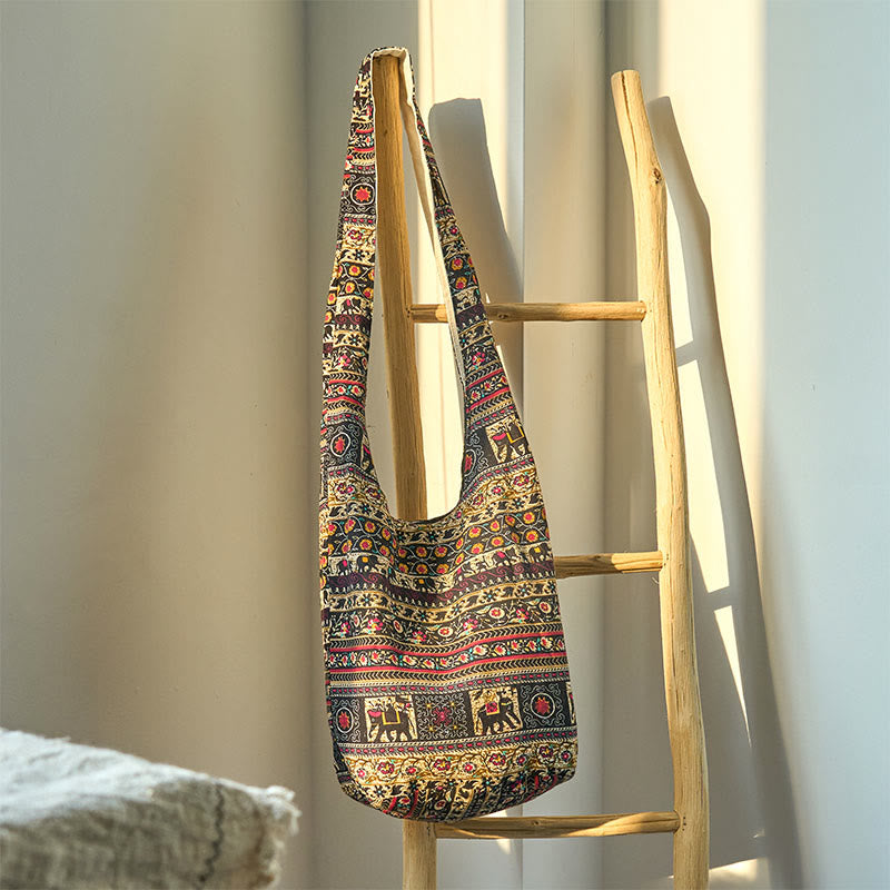 Umhängetasche aus Baumwolle mit Elefantenstreifen für Yoga und den täglichen Gebrauch