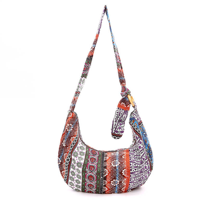 Umhängetasche aus Baumwolle mit Streifenmuster und verstellbarem Riemen, 44 cm