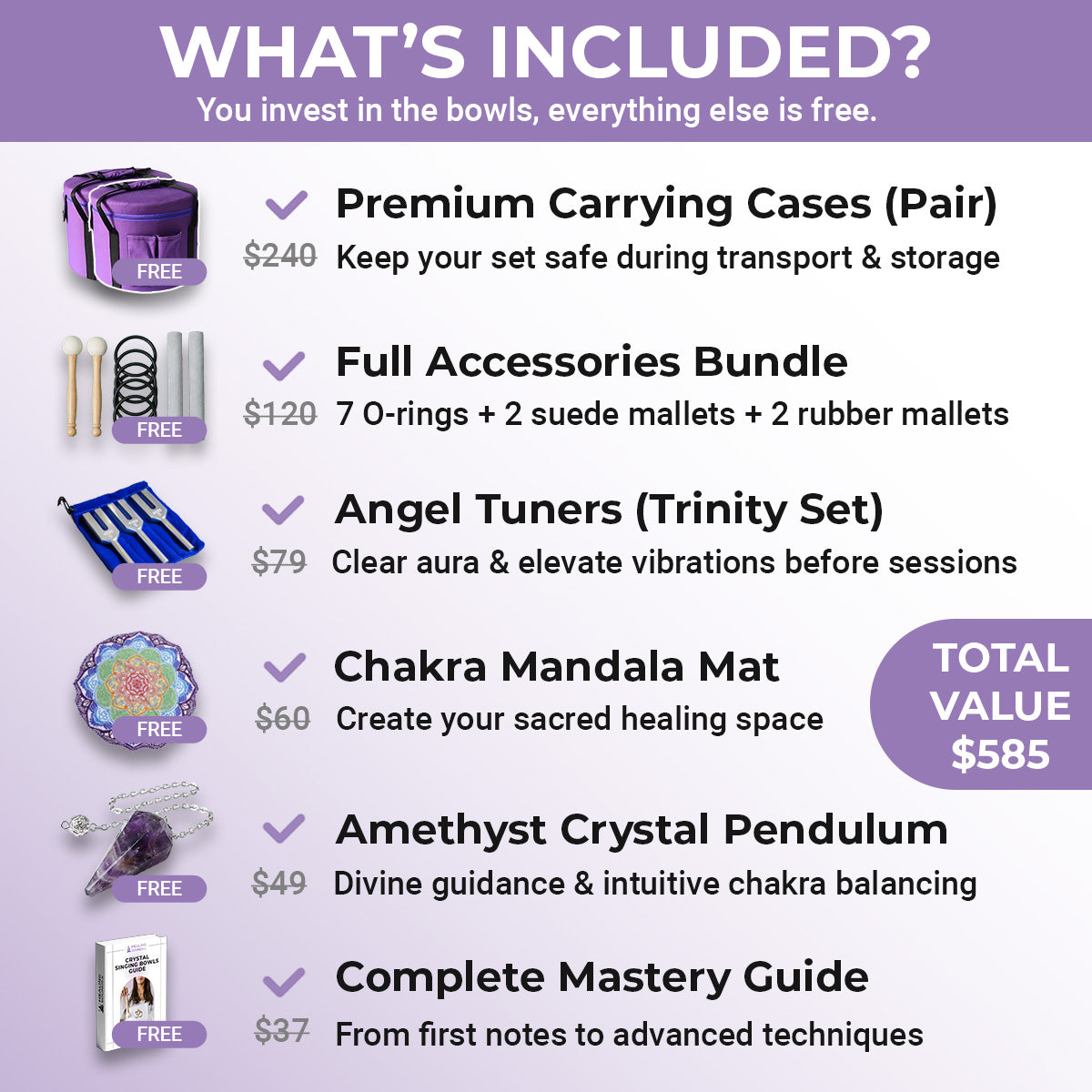 Aria Gradient Chakra Kristall-Klangschalen-Set für Meditation