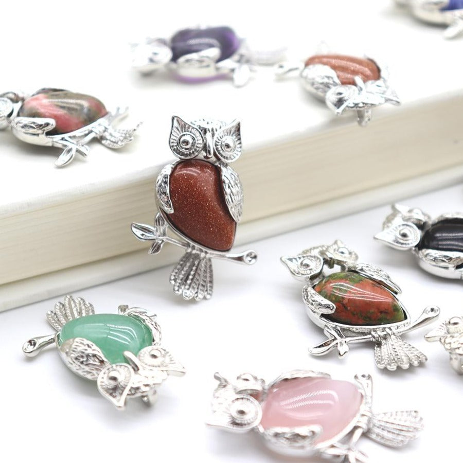 Kristall-Eulen-Anhänger, 3,5 cm, Amethyst und mehr