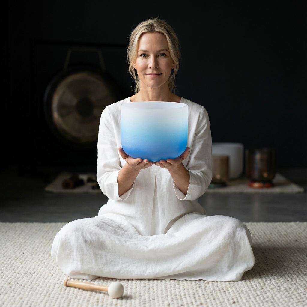 Kristallklangschale - Meditationsschale für das Halschakra mit G-Note