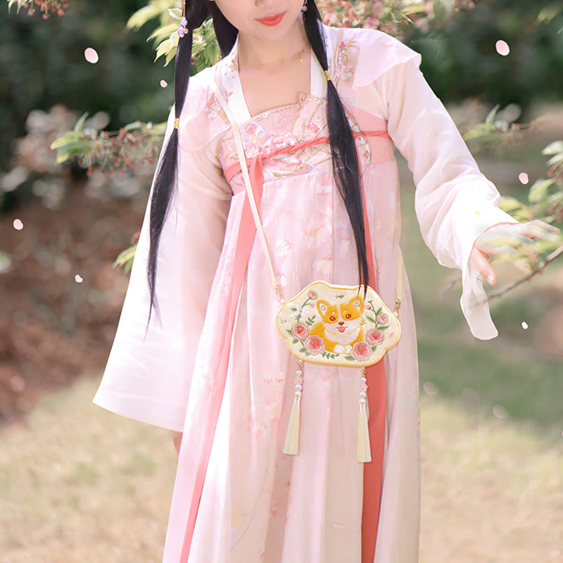 Süße Hanfu-Tasche mit Tierstickerei | Glückliche Panda-Katze-Umhängetasche