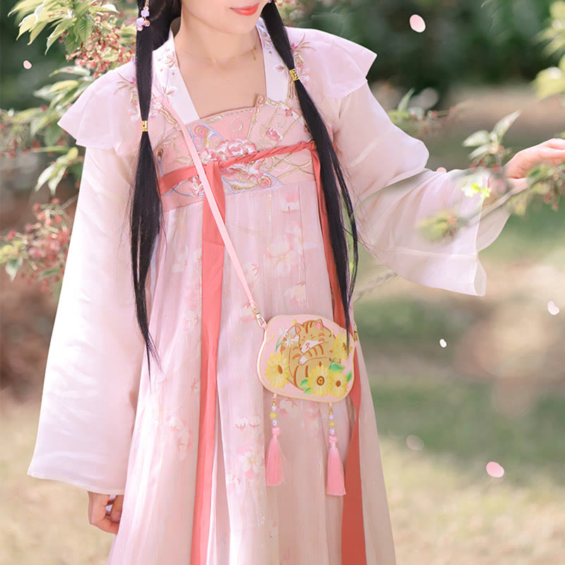 Süße Hanfu-Tasche mit Tierstickerei | Glückliche Panda-Katze-Umhängetasche