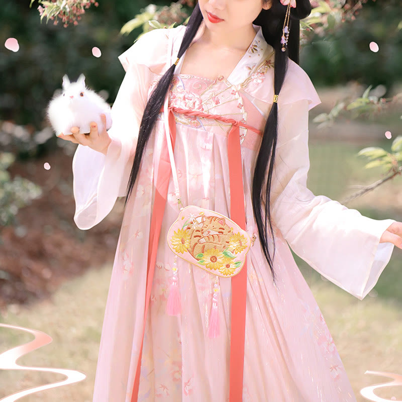 Süße Hanfu-Tasche mit Tierstickerei | Glückliche Panda-Katze-Umhängetasche