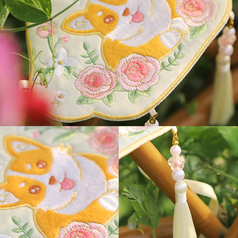 Süße Hanfu-Tasche mit Tierstickerei | Glückliche Panda-Katze-Umhängetasche