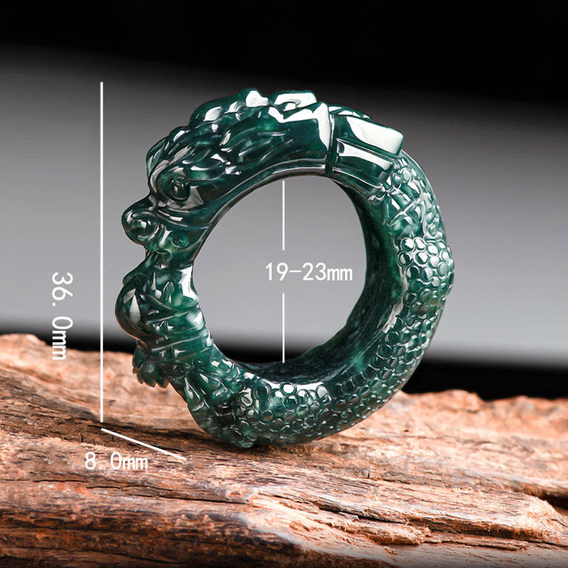 Cyan Jade Geschnitzter Erfolgsring mit Drachenmotiv, 21–22 mm