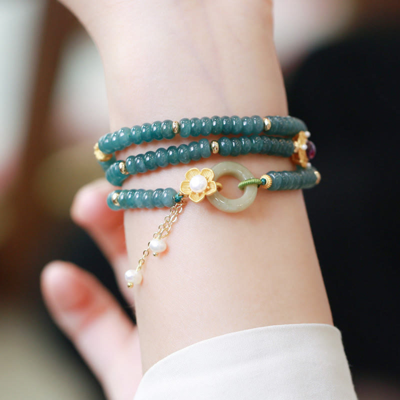 Cyan Jade Success Dreifach-Wickelarmband mit silberner Peace-Schnalle