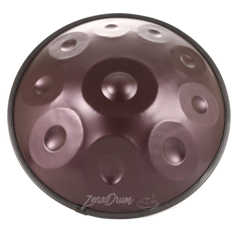 Metallic D Minor Kurd Handpan Drum with dimpled tone fields for beginners