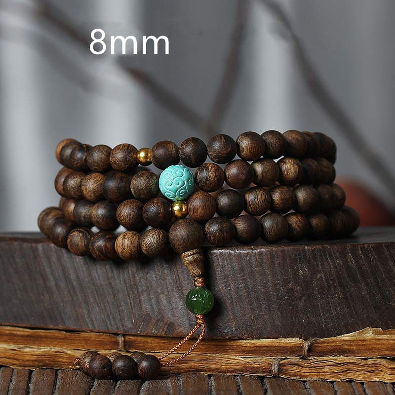 108 Holz-Mala-Perlen, Adlerholz, Türkis-Armband für Meditation