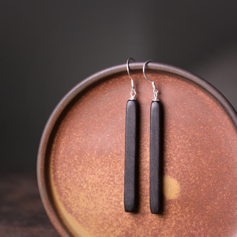 Balance Peace Ebony Wood Drop Earrings in 925 Sterling Silver