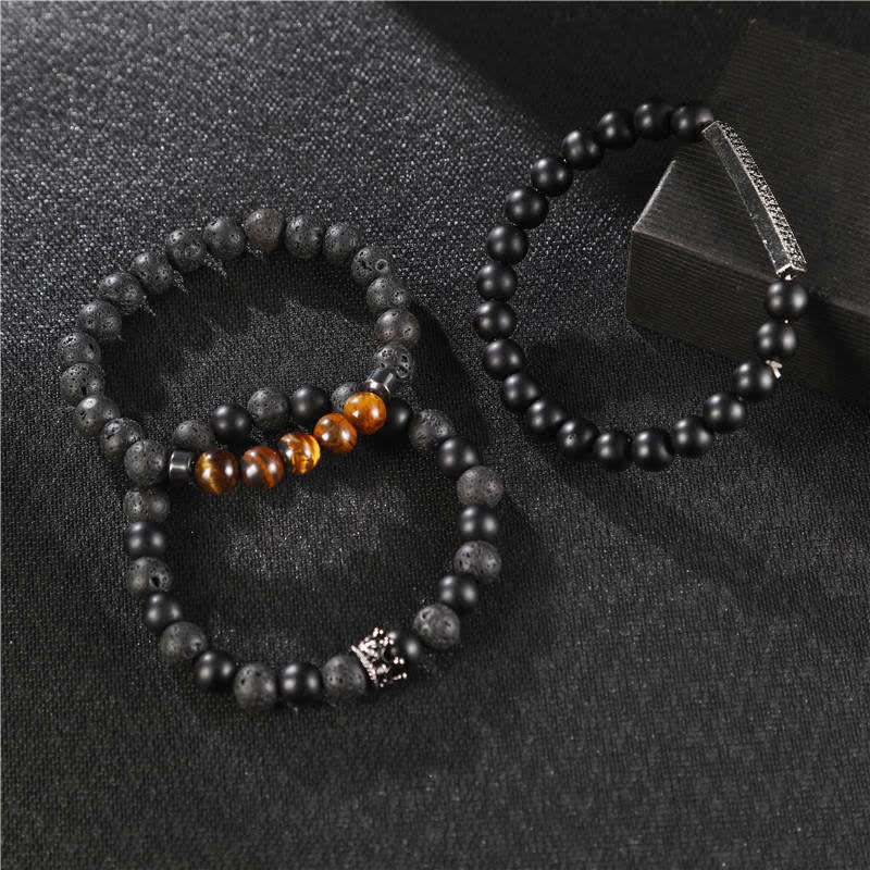 Frosted Stone Lava Rock Tiger Eye Balance Armband