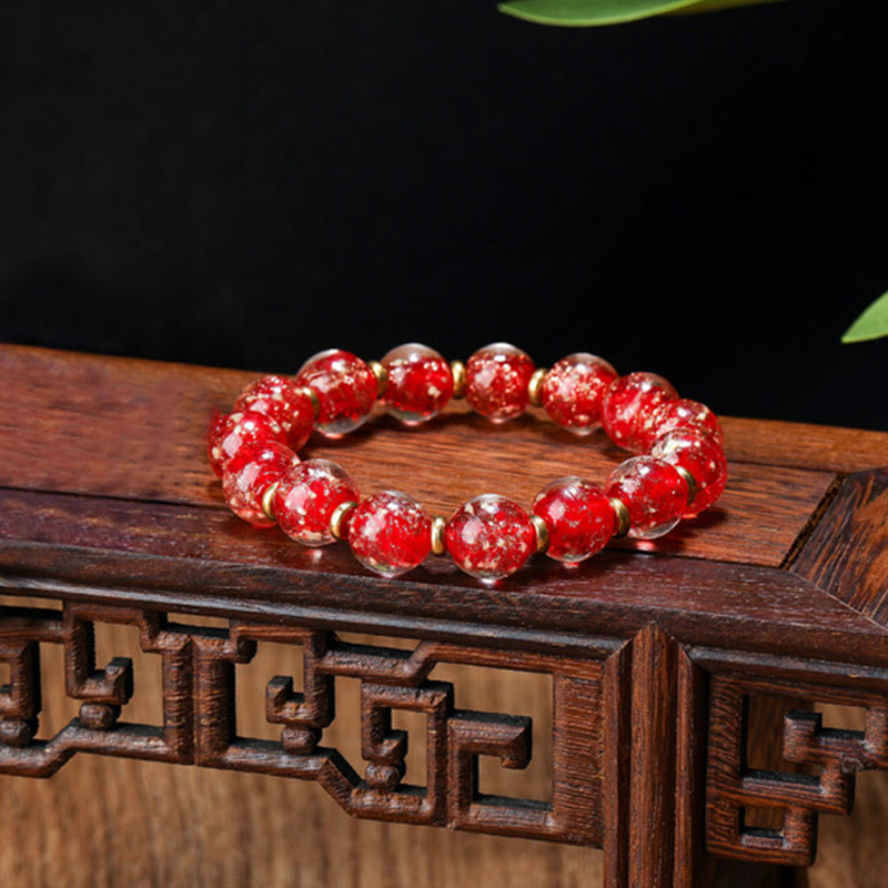 Gold Swallowing Beast Luminous Liuli Glass 12mm Bracelet