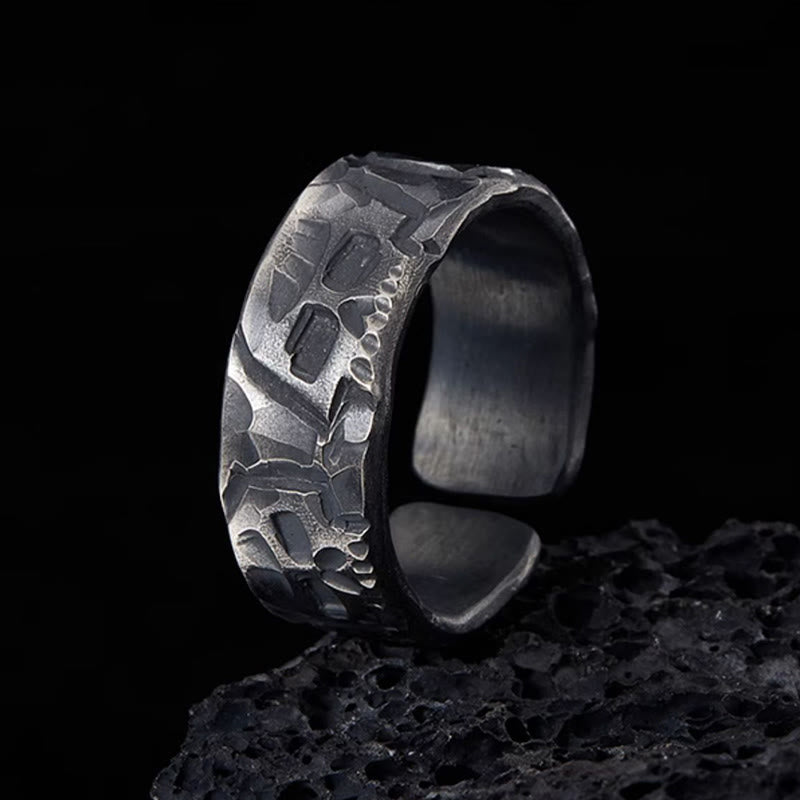 Spiritueller Ring aus 999 Sterlingsilber mit Skelettmuster zum Schutz