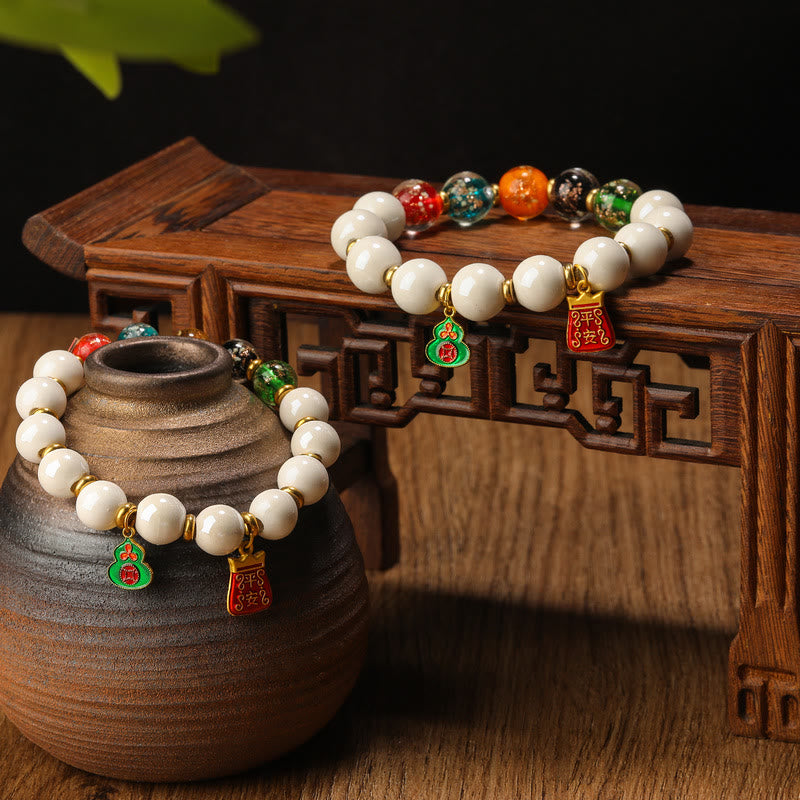 8mm Tibetan Incense Ash Porcelain & Liuli Glass Spiritual Bracelet
