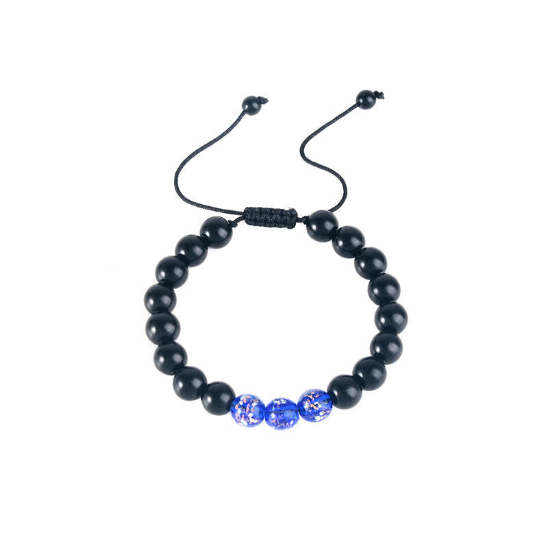 10 mm schwarzes Obsidian-Stärkearmband mit Glowstone