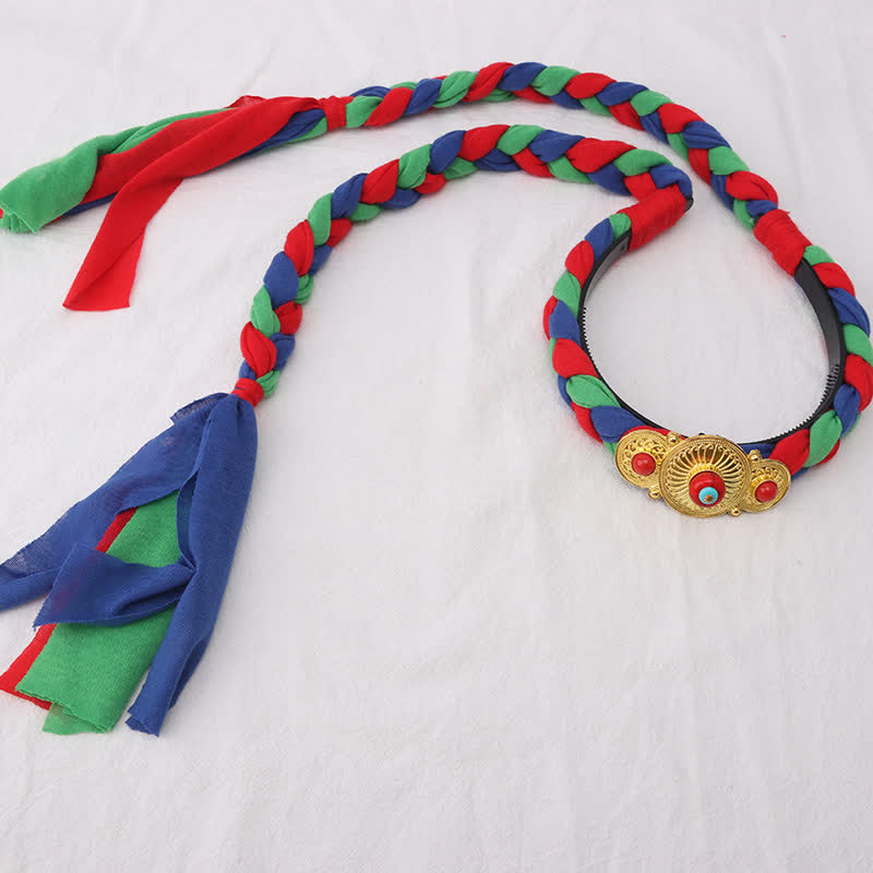 Spirituelles Haar-Accessoire aus Kupfer mit bunten tibetischen Quastenperlen