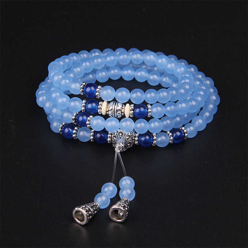 108 Beads Blue Crystal Gemstone Mala Bracelet 6mm Healing