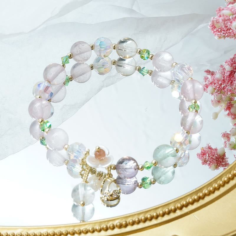 Strawberry Quartz Fluorite Healing Bracelet for Emotional Clarity