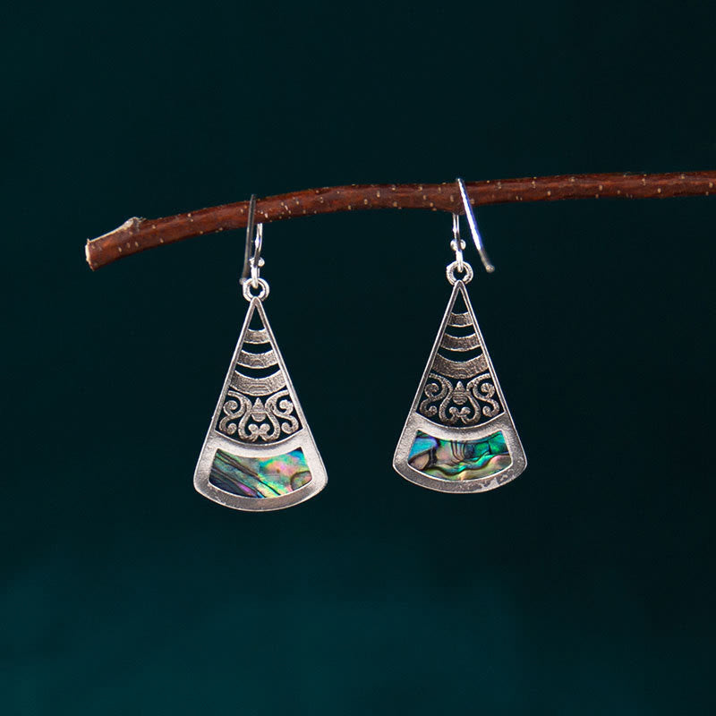 Copper Tridacna Stone Hollow Pattern Blessing Spiritual Earrings