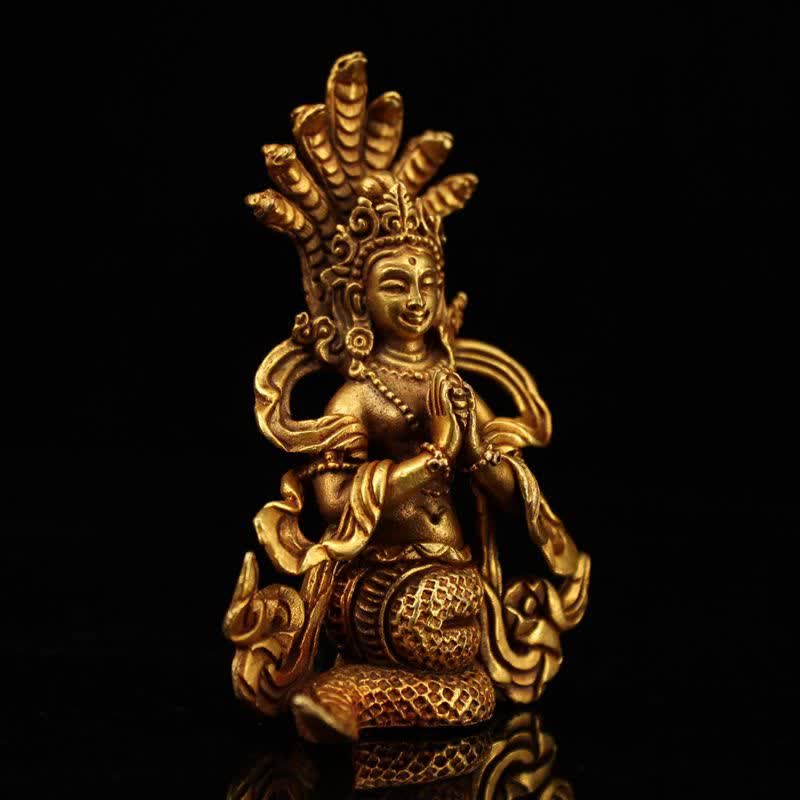 9 cm große Schutzstatue des Bodhisattva Nagarjuna aus Kupfer
