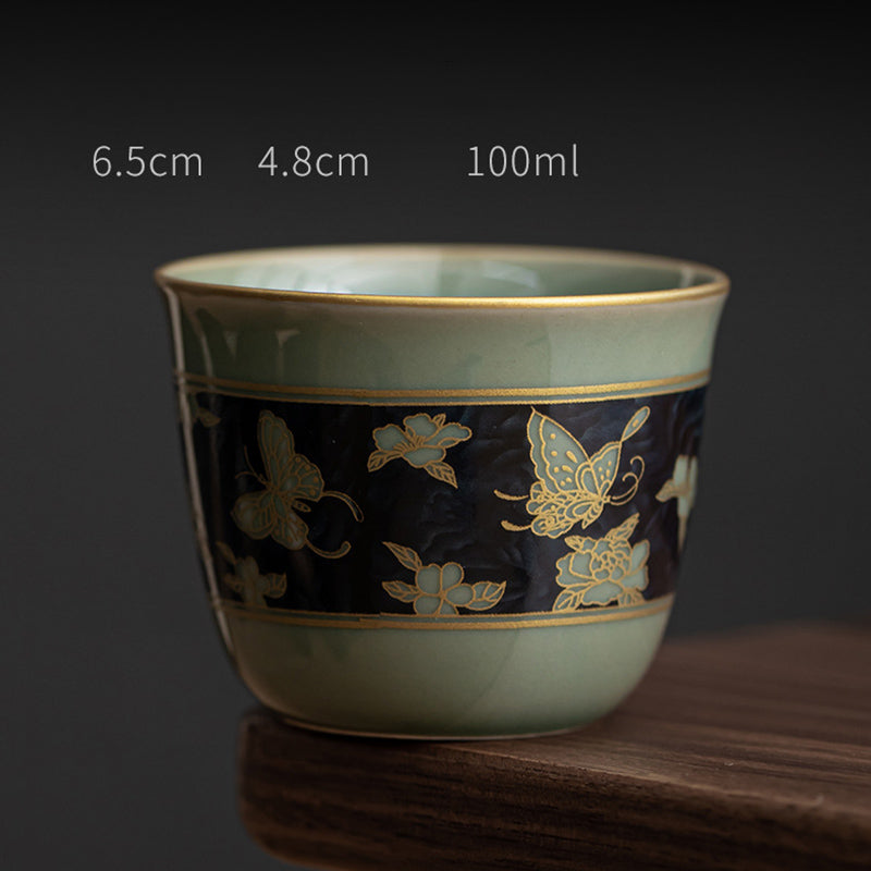 100 ml Keramik-Teetasse mit Schmetterlings- und Lotus-Design