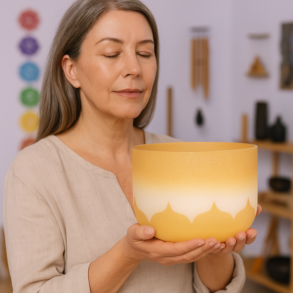 8" Kristallklangschale mit goldenem Lotus-Design