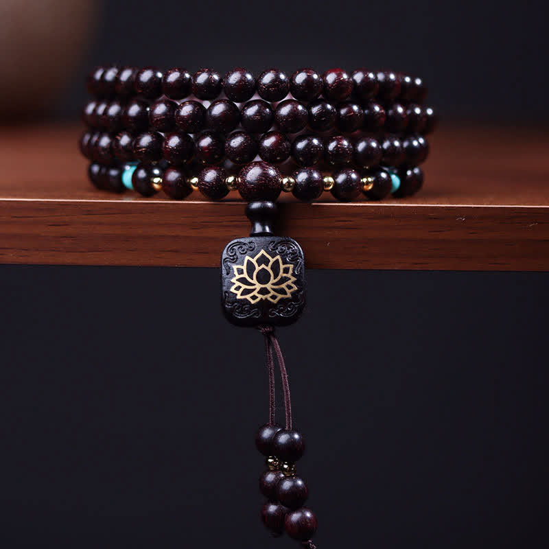 108 Perlen Lotus Armband | Kleines Blatt Rotes Sandelholz Balance