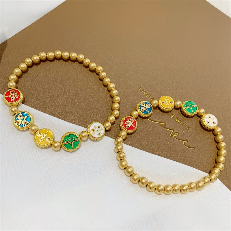 Kupfer-Reichtumsarmband mit fünf tibetischen Göttern | Wohlstandsglück