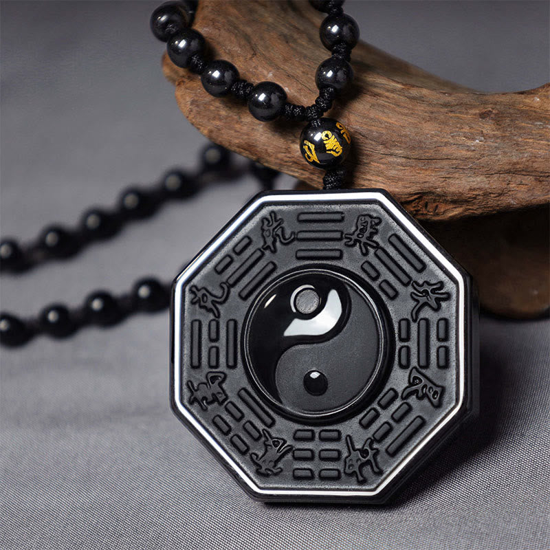 Black Obsidian Yin Yang Pendant Necklace for Balance