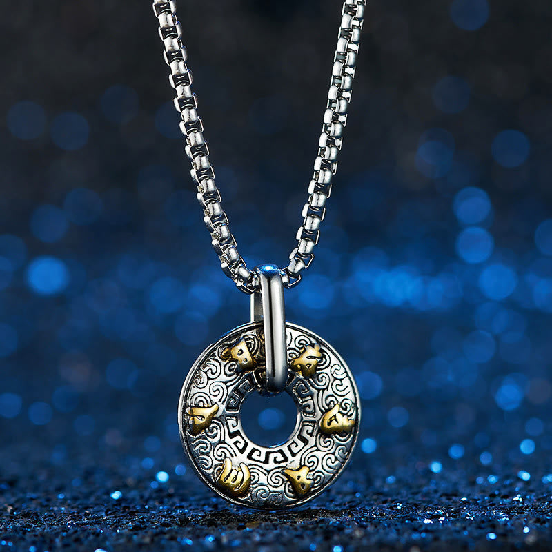 Om Mani Padme Hum Halskette | Peace Buckle Anhänger aus Titanstahl