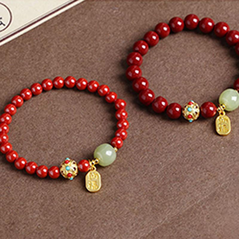 Unisex-Charm-Armband aus Zinnober und grünem Aventurin, 8 mm