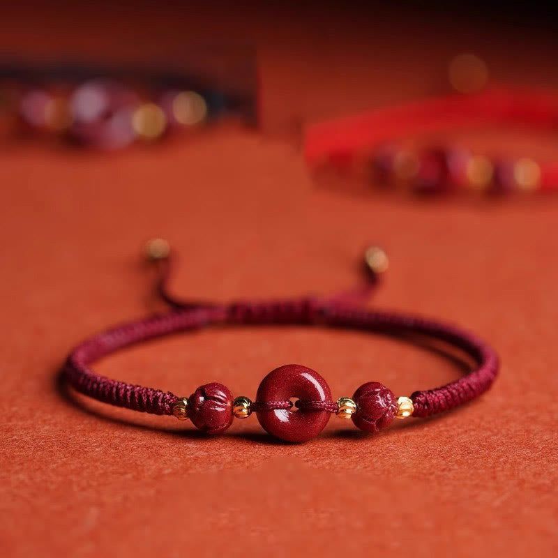 Handmade Cinnabar Peace Buckle Braided Bracelet for Calmness
