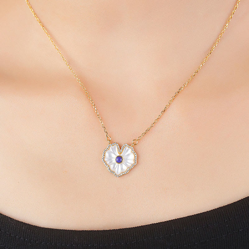 Spirituelles Halsketten-Set aus 925er Sterlingsilber mit Tridacna-Rot-Achat-Lazurit