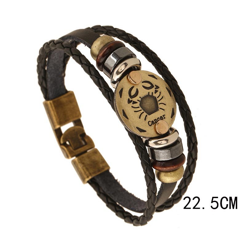 12 Sternbilder Zodiac Hämatit Leder Charm Armband