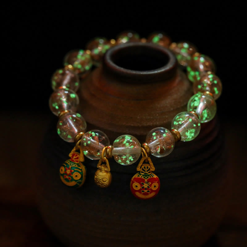 Gold Swallowing Beast Luminous Liuli Glass 12mm Bracelet