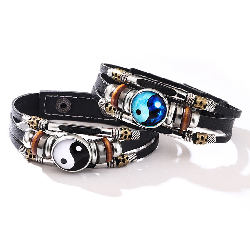 Unisex-Yin-Yang-Balancearmband aus Leder, 21,5 cm