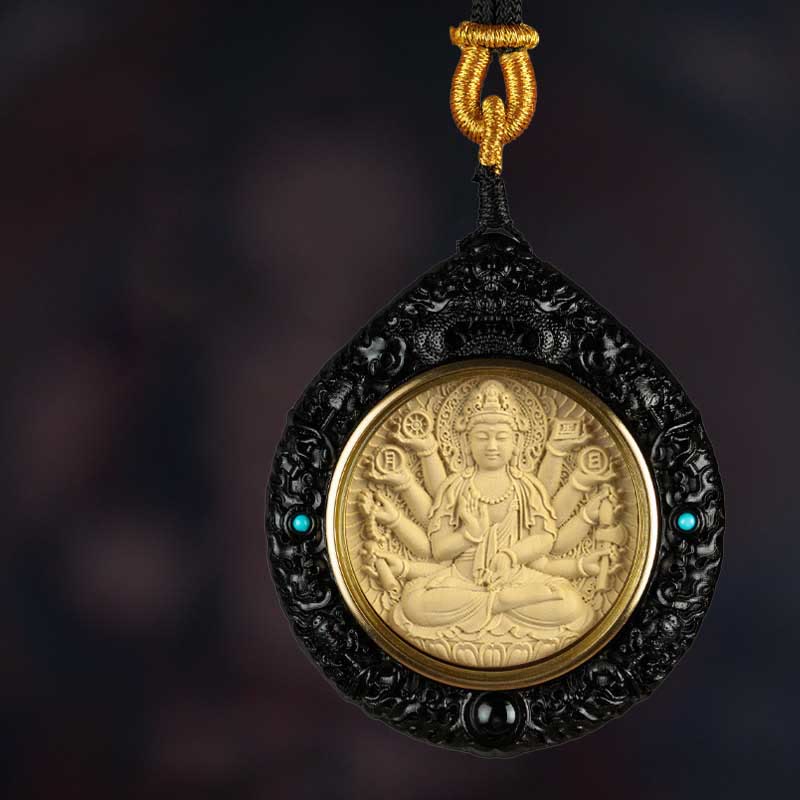 Chinese Zodiac Necklace with Avalokitesvara and Red Sandalwood Pendant