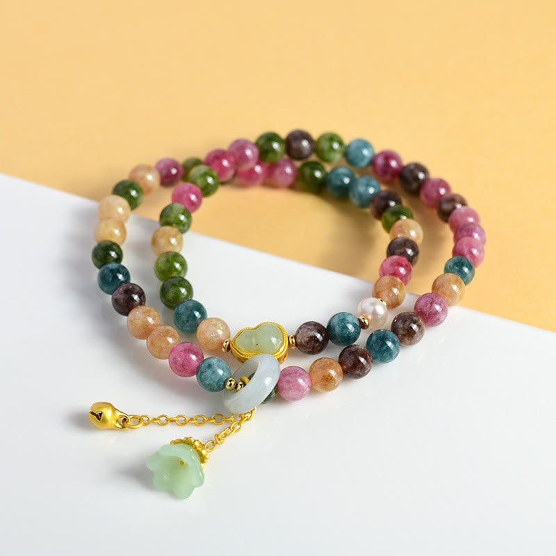 Multicolored Tourmaline Wisdom Double Wrap Charm Bracelet