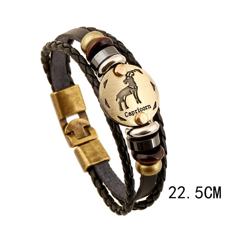 12 Sternbilder Zodiac Hämatit Leder Charm Armband