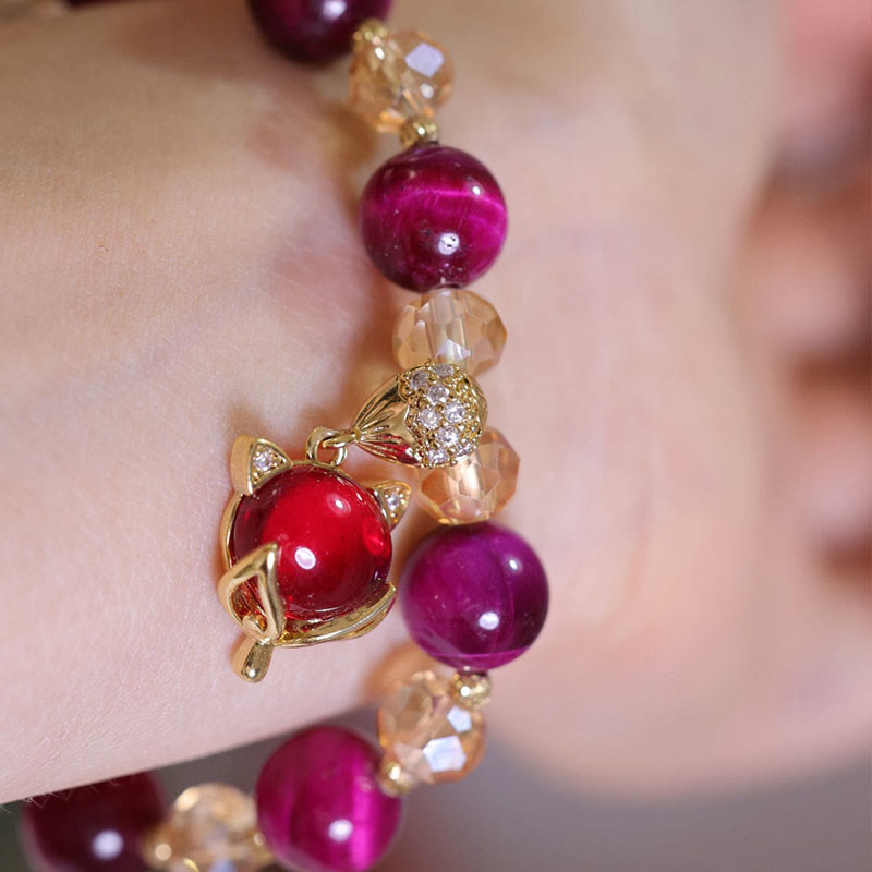 Rotes Tigerauge-Schutzarmband mit PiXiu-Fuchs-Anhänger