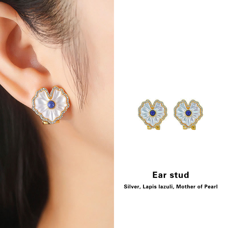 Spirituelles Halsketten-Set aus 925er Sterlingsilber mit Tridacna-Rot-Achat-Lazurit