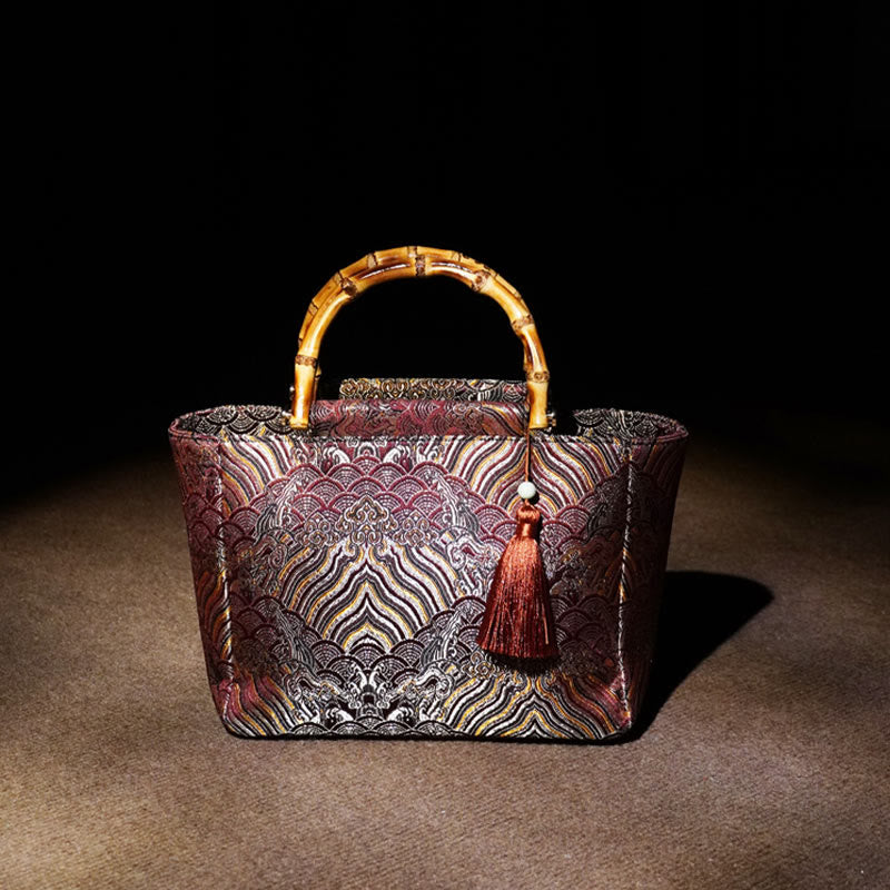 DarkMagenta Spiritueller Schmuck – Tasche mit Bambusgriff und Perlenquaste