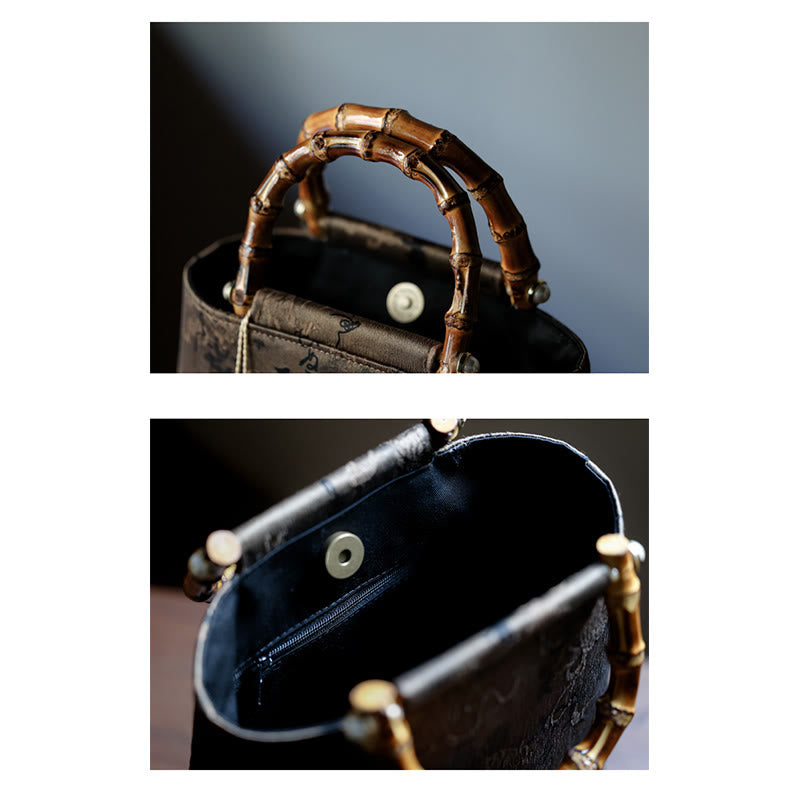 Handtasche mit Bambusblättern, Schmetterlings-Koi-Fisch und Jadegriffen
